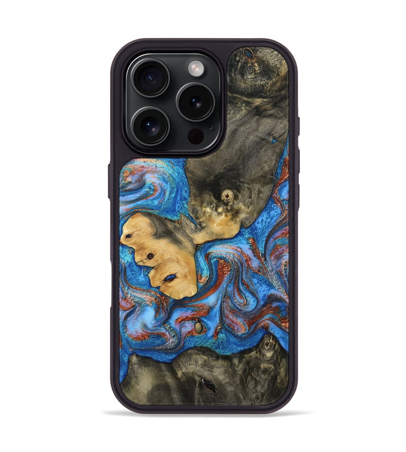 iPhone 16 Pro Wood Phone Case - Bristol (Teal & Gold, 812882)