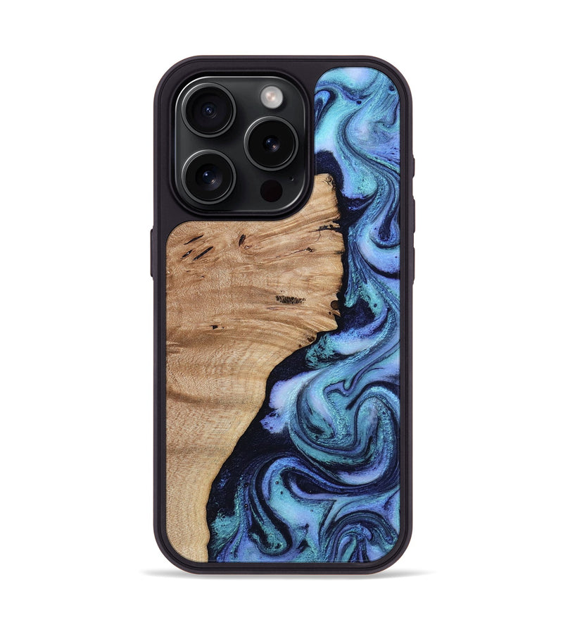 iPhone 15 Pro Wood Phone Case - Cyrus (Blue, 812905)