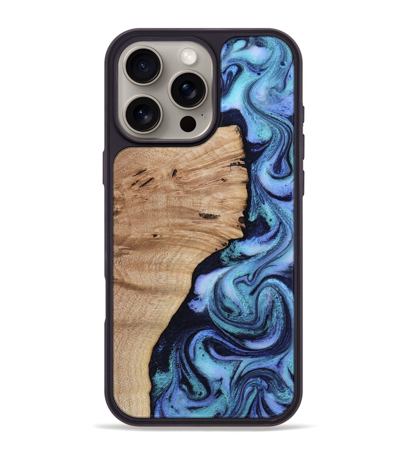 iPhone 16 Pro Max Wood Phone Case - Cyrus (Blue, 812905)