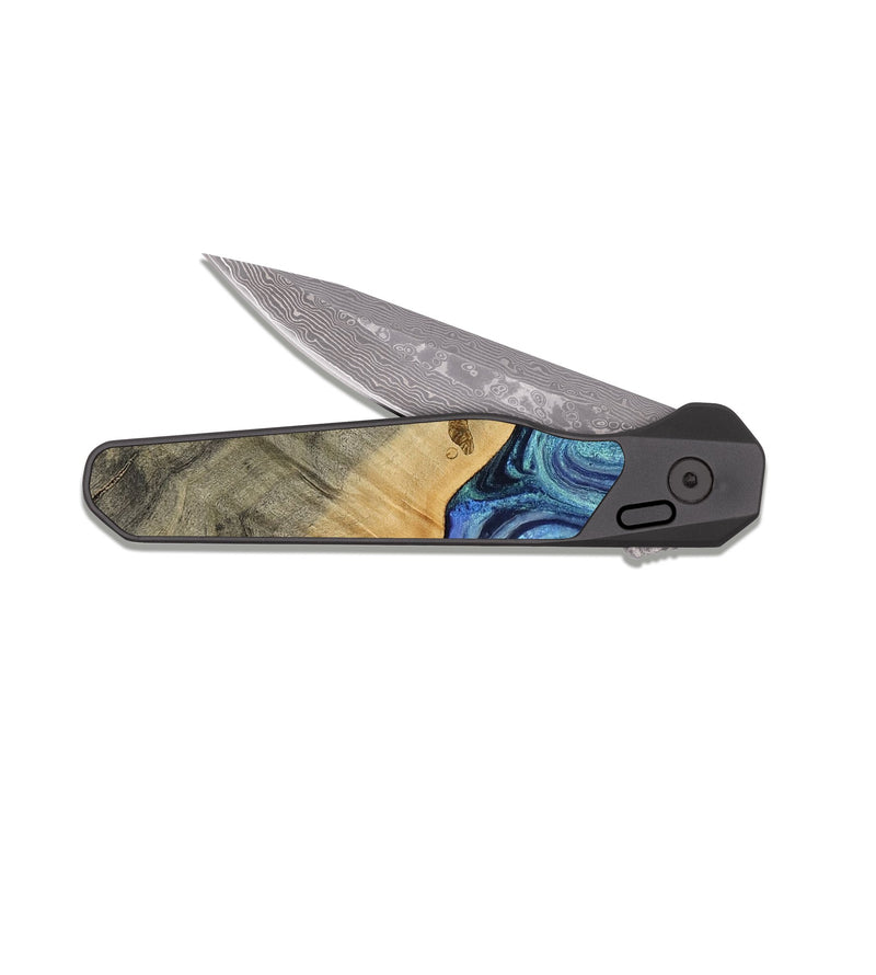 EDC Dark Damascus Wood Pocket Knife - Cecil (Blue, 812912)