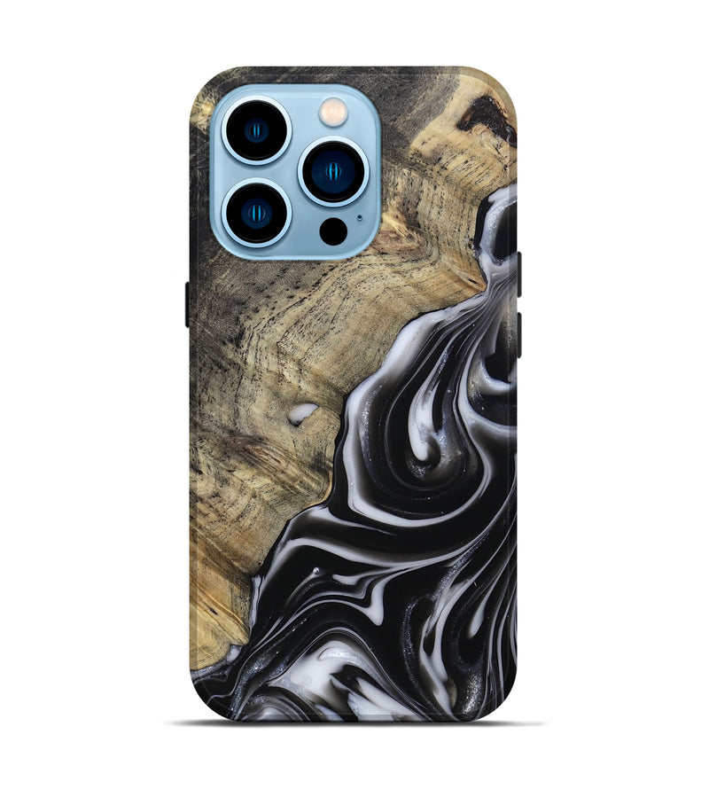 iPhone 14 Pro Wood Live Edge Phone Case - Billy (Black & White, 812951)