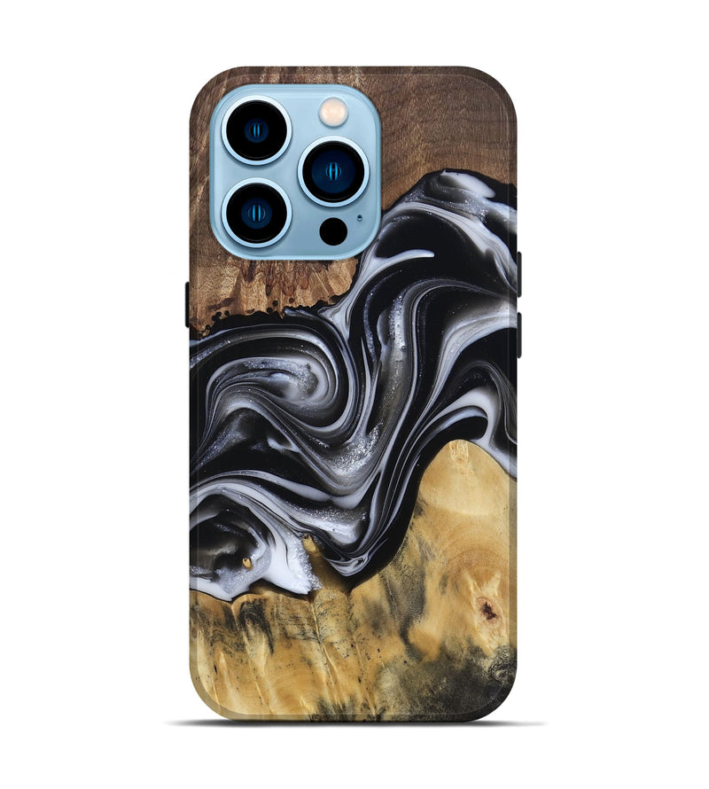 iPhone 14 Pro Wood Live Edge Phone Case - Raina (Black & White, 812952)