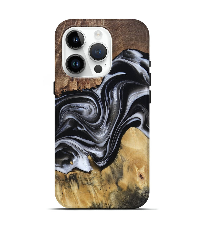 iPhone 15 Pro Wood Live Edge Phone Case - Raina (Black & White, 812952)