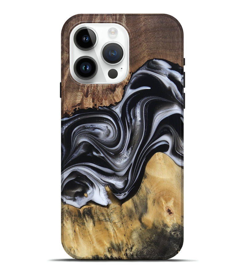 iPhone 15 Pro Max Wood Live Edge Phone Case - Raina (Black & White, 812952)