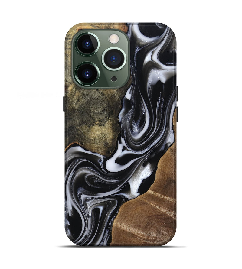 iPhone 13 Pro Wood Live Edge Phone Case - Shawna (Black & White, 812953)