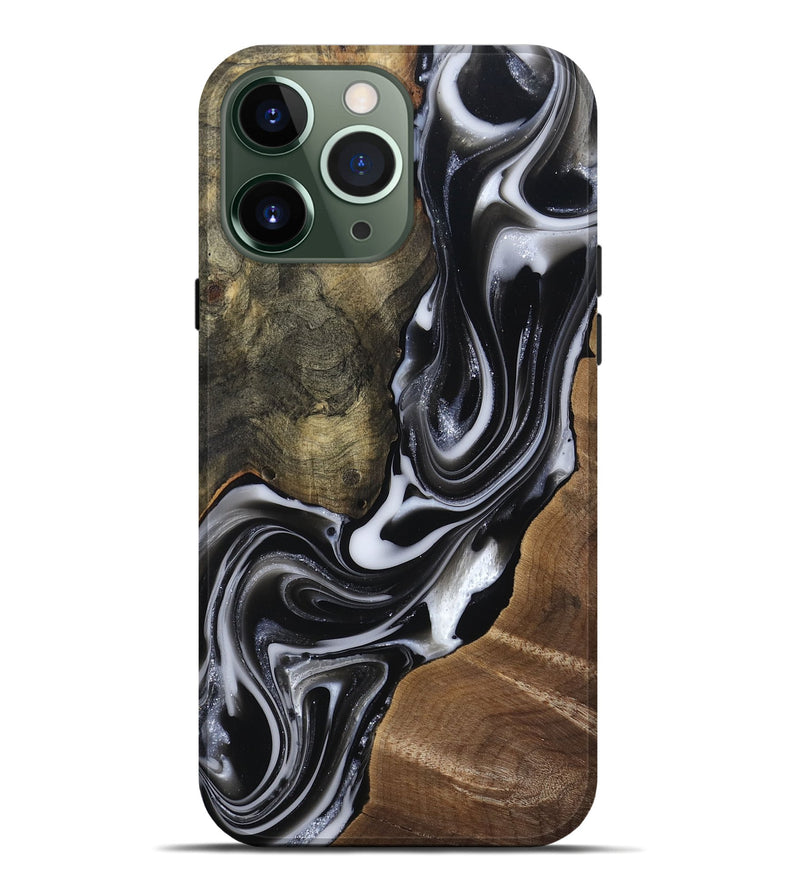 iPhone 13 Pro Max Wood Live Edge Phone Case - Shawna (Black & White, 812953)