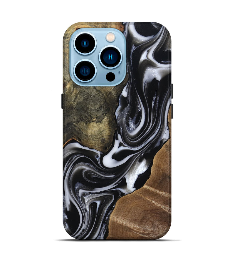 iPhone 14 Pro Wood Live Edge Phone Case - Shawna (Black & White, 812953)