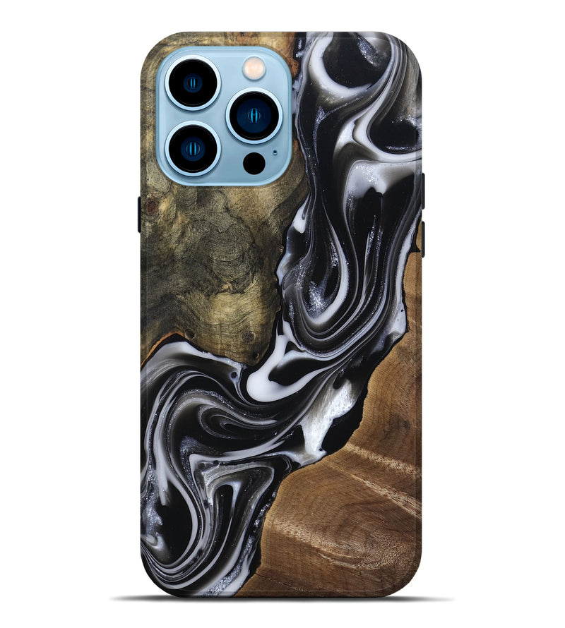 iPhone 14 Pro Max Wood Live Edge Phone Case - Shawna (Black & White, 812953)