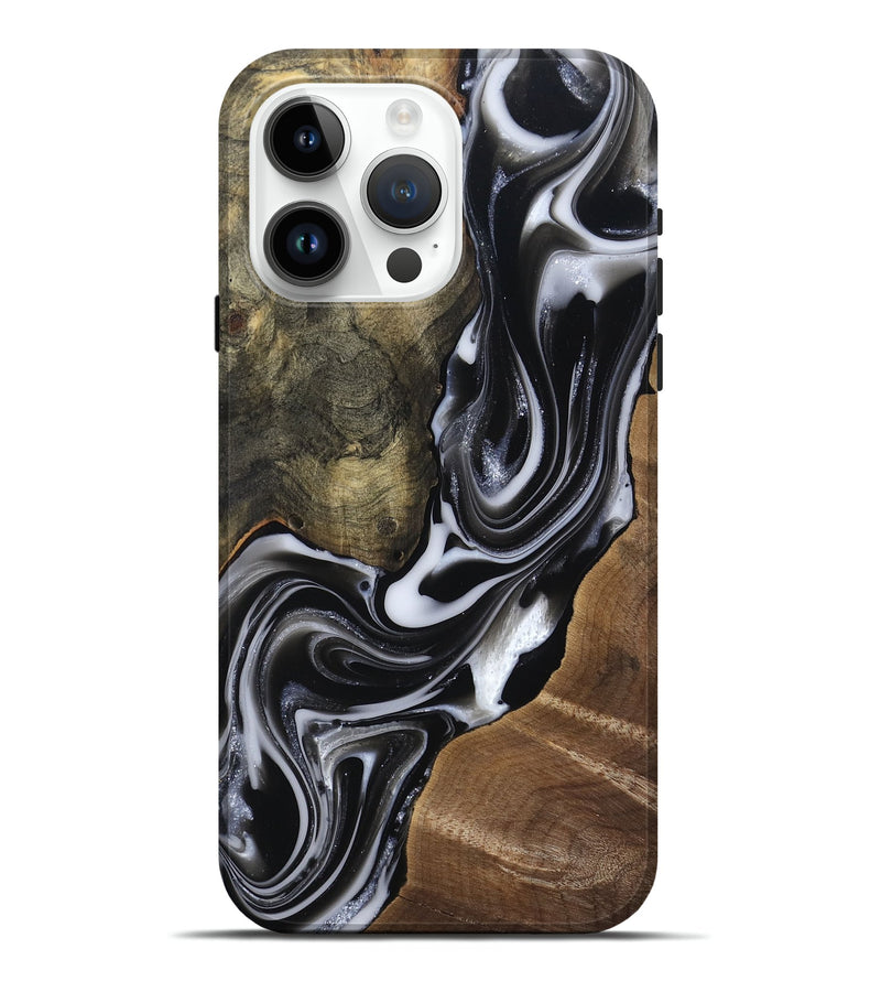 iPhone 15 Pro Max Wood Live Edge Phone Case - Shawna (Black & White, 812953)