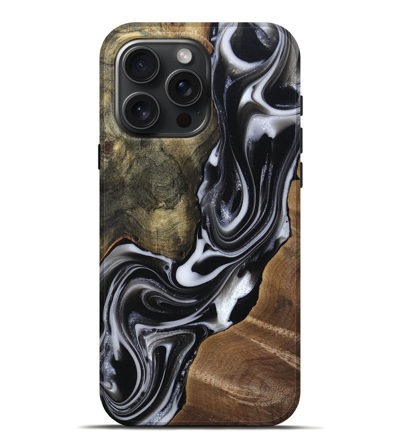iPhone 16 Pro Max Wood Live Edge Phone Case - Shawna (Black & White, 812953)