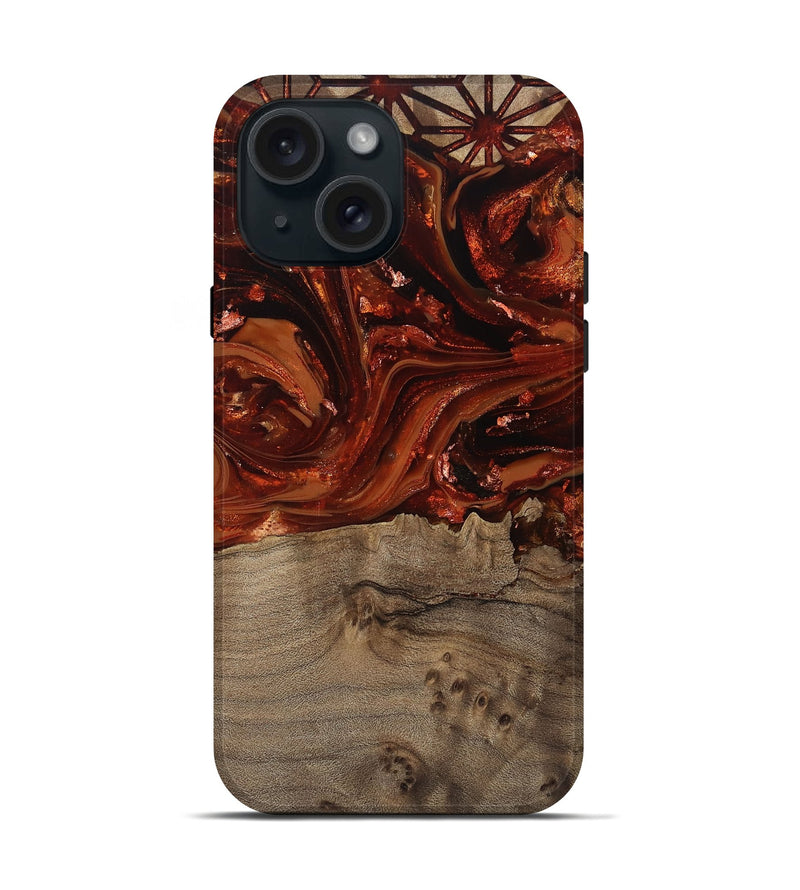 iPhone 15 Wood Live Edge Phone Case - Deloris (Red, 812959)