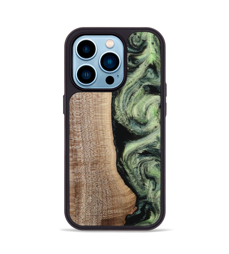 iPhone 14 Pro Wood Phone Case - Lina (Green, 812973)