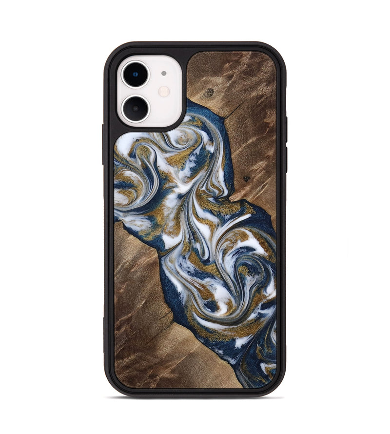 iPhone 11 Wood Phone Case - Kye (Teal & Gold, 812978)