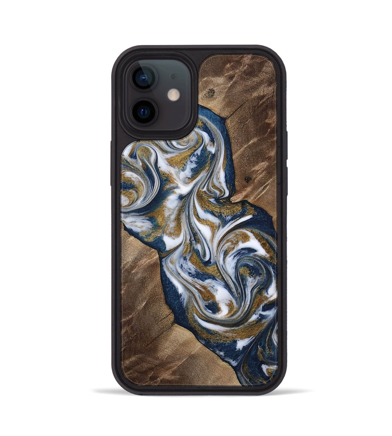 iPhone 12 Wood Phone Case - Kye (Teal & Gold, 812978)