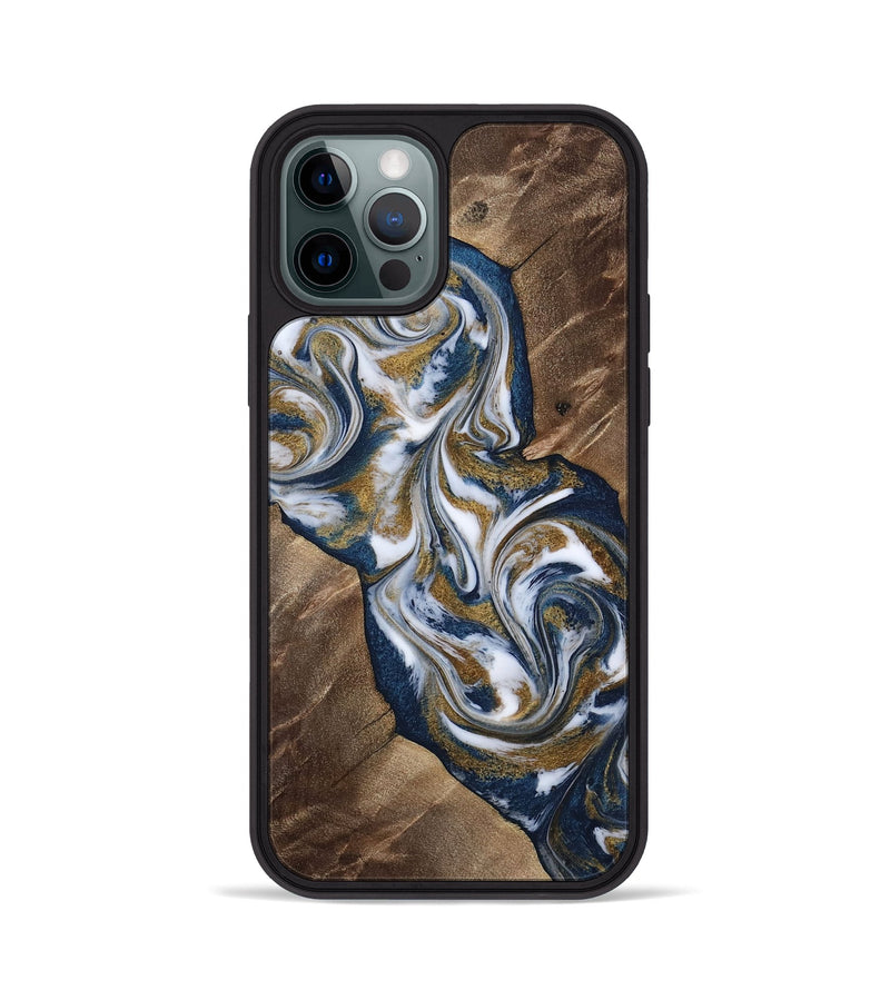 iPhone 12 Pro Wood Phone Case - Kye (Teal & Gold, 812978)