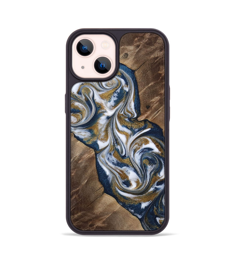 iPhone 14 Wood Phone Case - Kye (Teal & Gold, 812978)