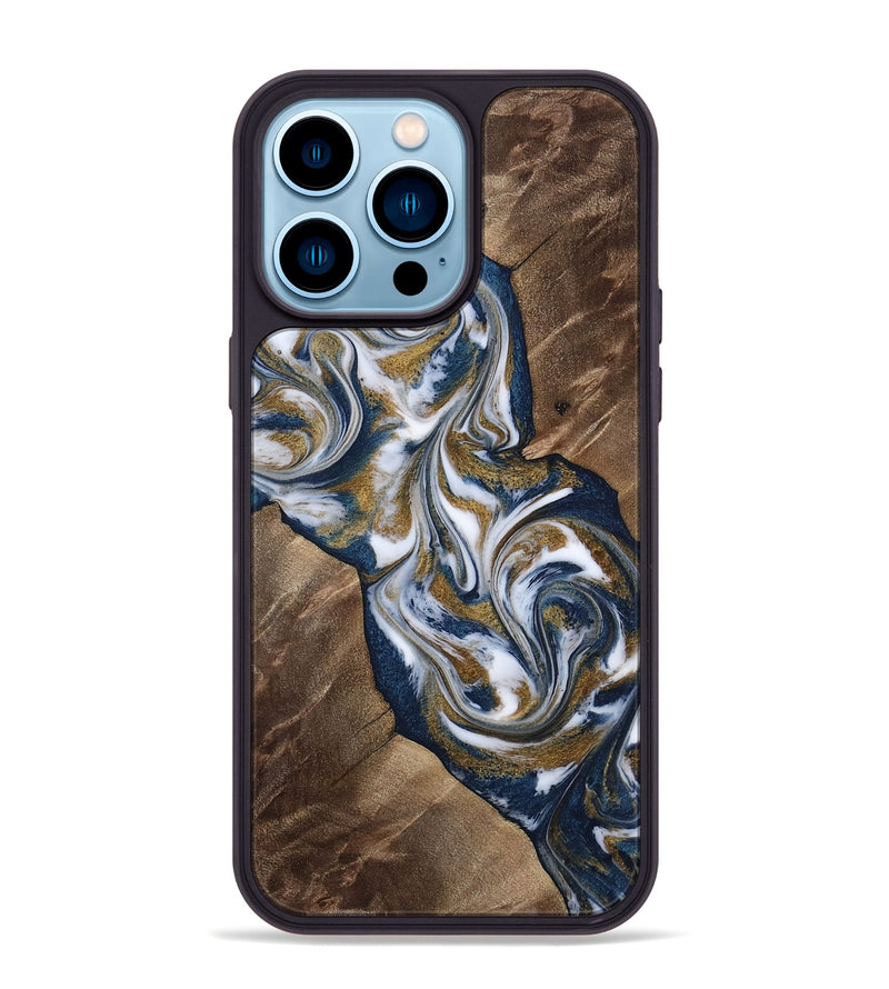 iPhone 14 Pro Max Wood Phone Case - Kye (Teal & Gold, 812978)
