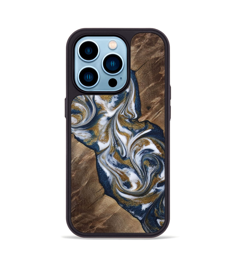 iPhone 14 Pro Wood Phone Case - Kye (Teal & Gold, 812978)