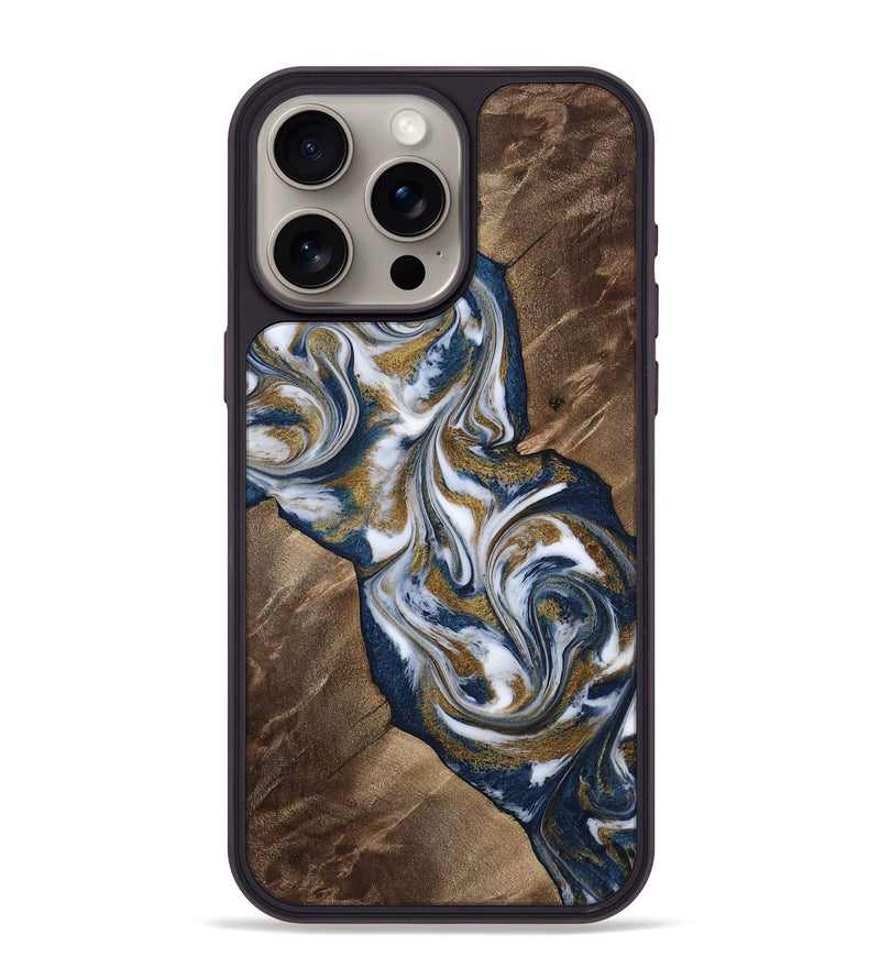 iPhone 15 Pro Max Wood Phone Case - Kye (Teal & Gold, 812978)