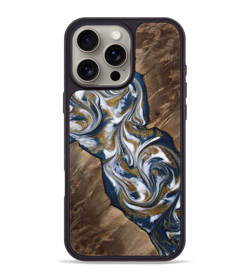 iPhone 16 Pro Max Wood Phone Case - Kye (Teal & Gold, 812978)