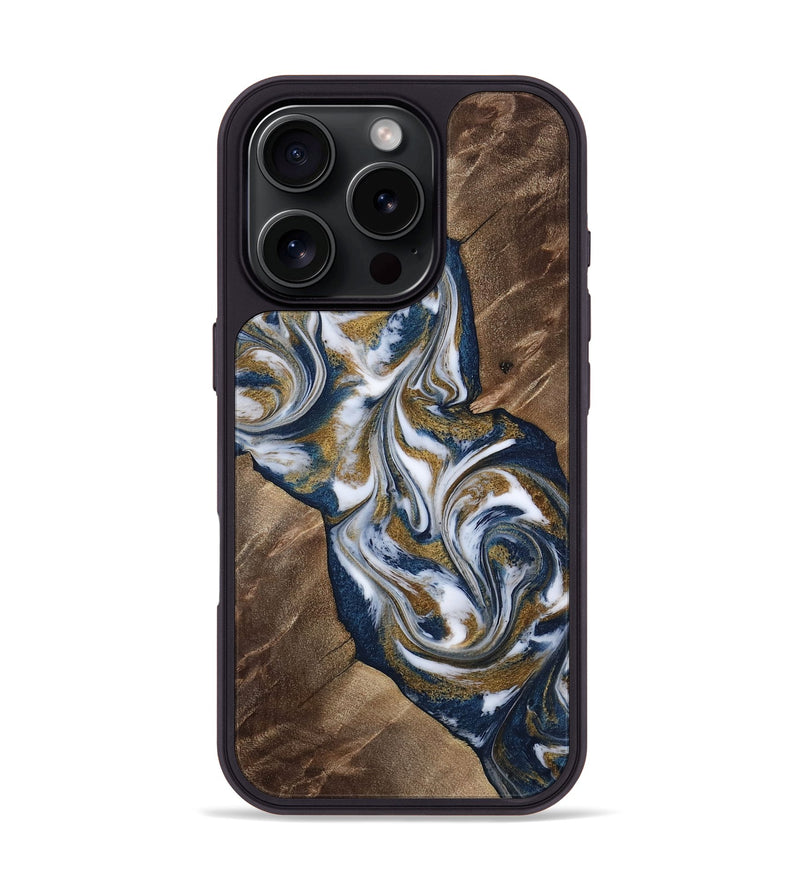 iPhone 16 Pro Wood Phone Case - Kye (Teal & Gold, 812978)