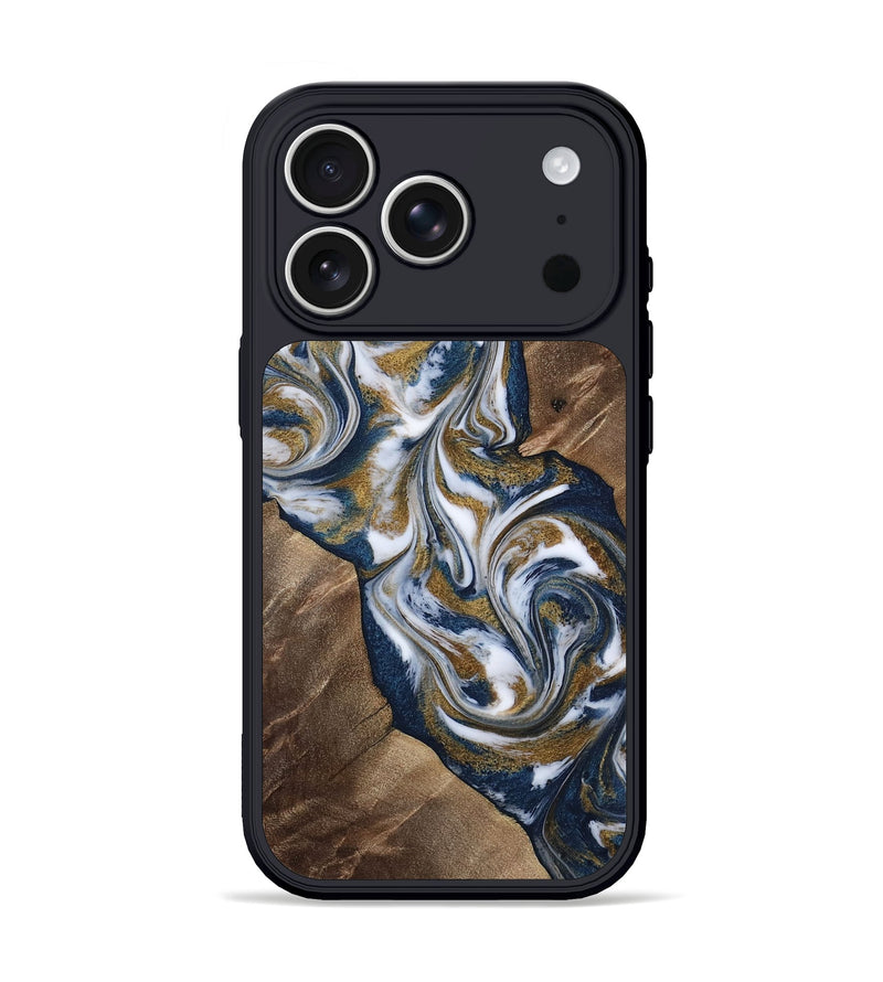 iPhone 17 Pro Wood Phone Case - Kye (Teal & Gold, 812978)