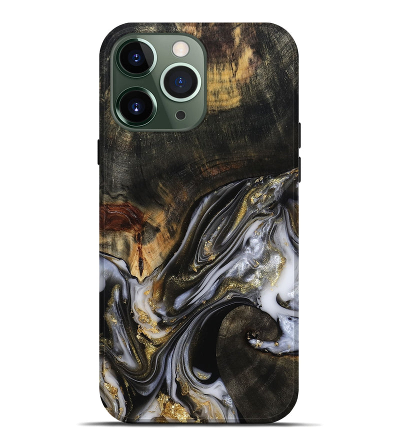 iPhone 13 Pro Max Wood Live Edge Phone Case - Natalya (Black & White, 813127)