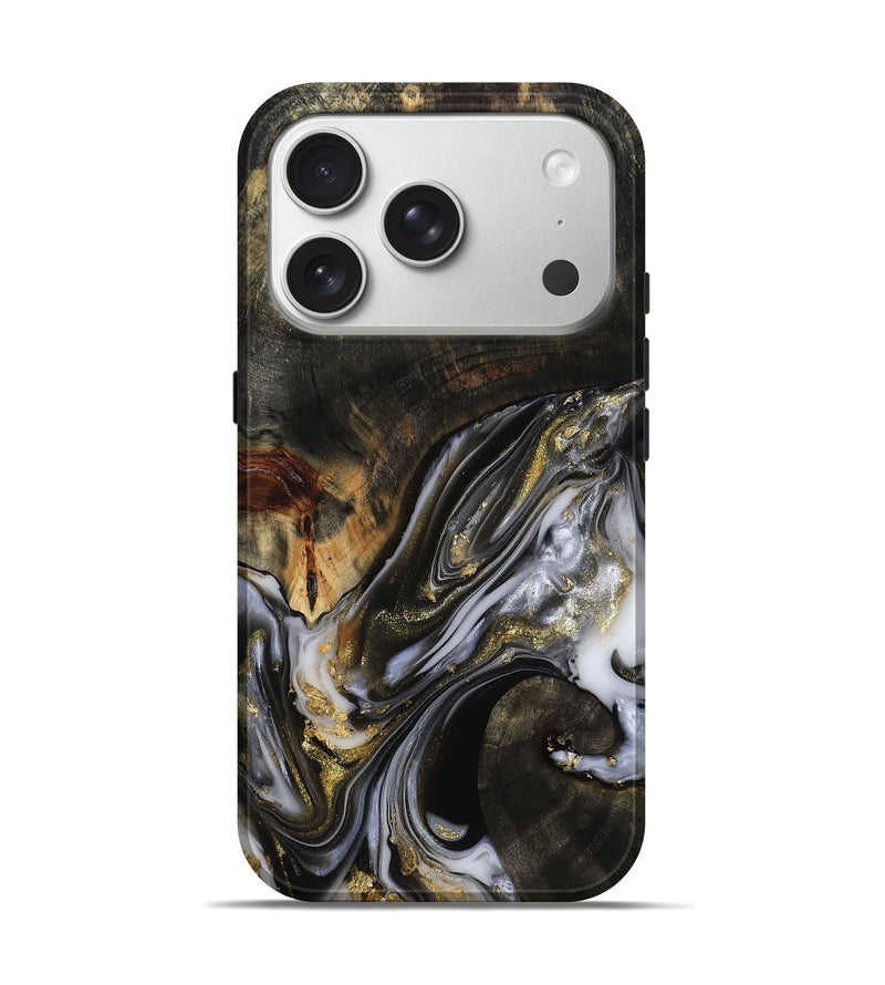 iPhone 17 Pro Wood Live Edge Phone Case - Natalya (Black & White, 813127)