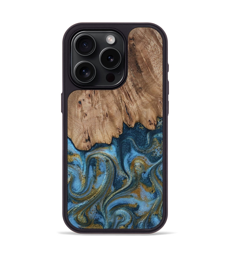 iPhone 15 Pro Wood Phone Case - Wilson (Teal & Gold, 813235)