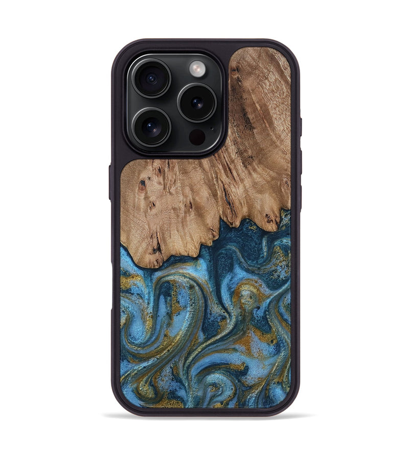 iPhone 16 Pro Wood Phone Case - Wilson (Teal & Gold, 813235)