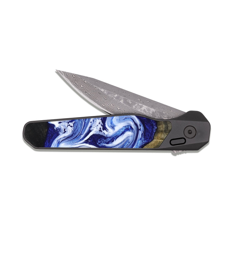 EDC Dark Damascus Wood Pocket Knife - Geo (Blue, 813276)