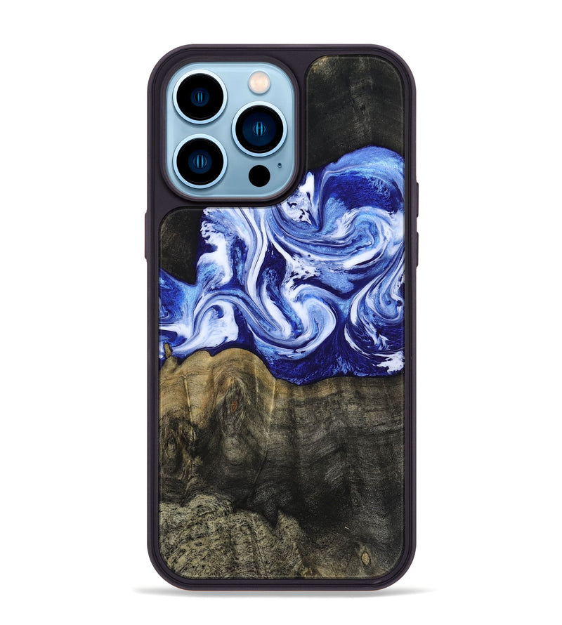 iPhone 14 Pro Max Wood Phone Case - Geo (Blue, 813276)
