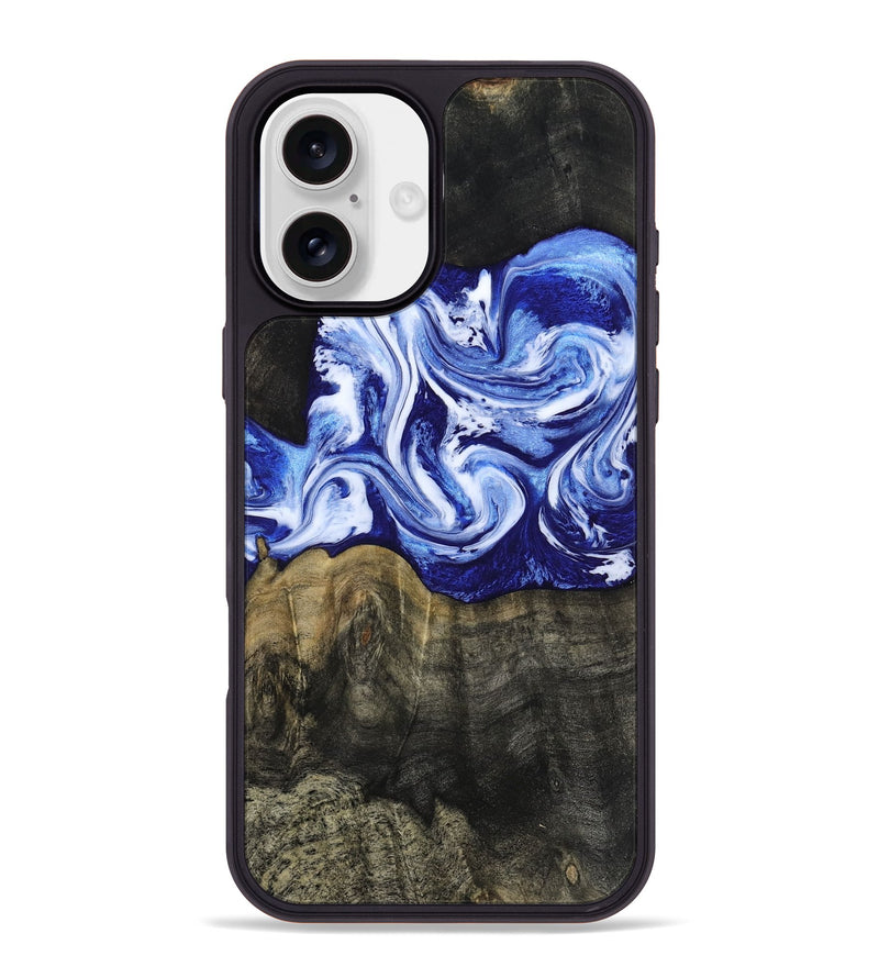 iPhone 16 Plus Wood Phone Case - Geo (Blue, 813276)