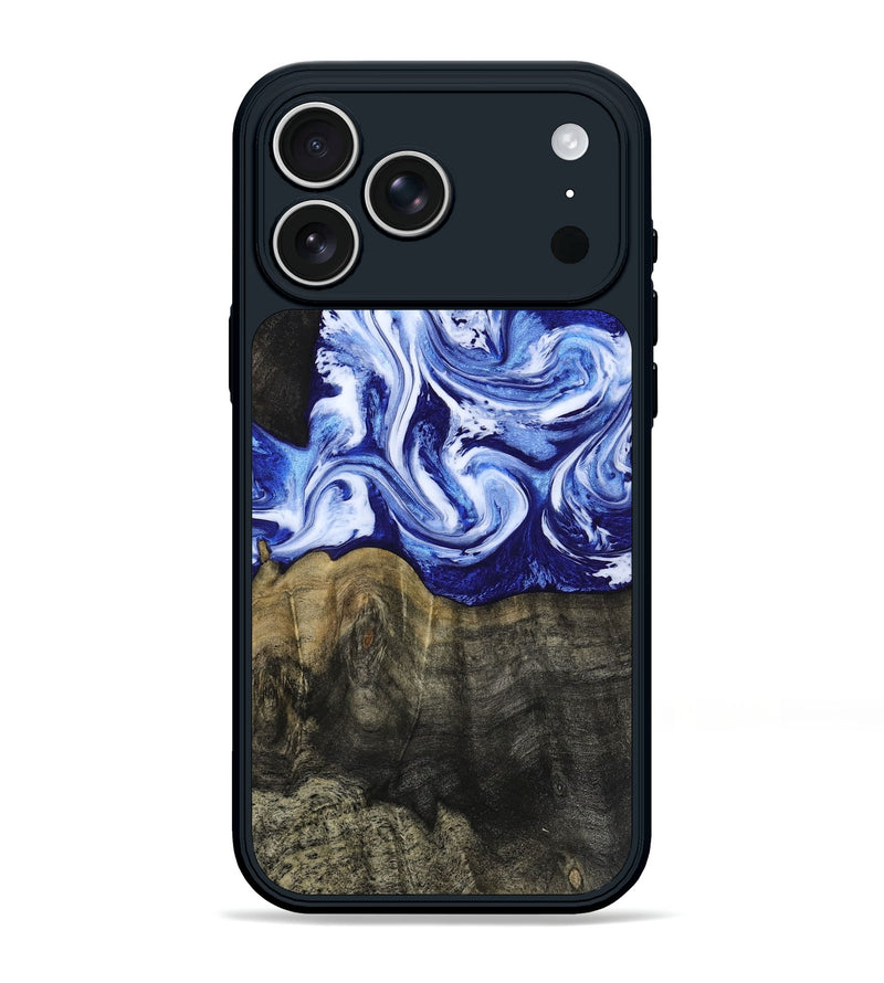 iPhone 17 Pro Max Wood Phone Case - Geo (Blue, 813276)