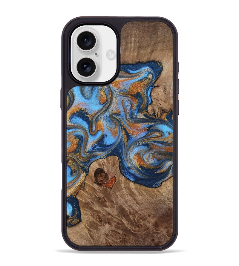 iPhone 16 Plus Wood Phone Case - Javon (Teal & Gold, 813330)