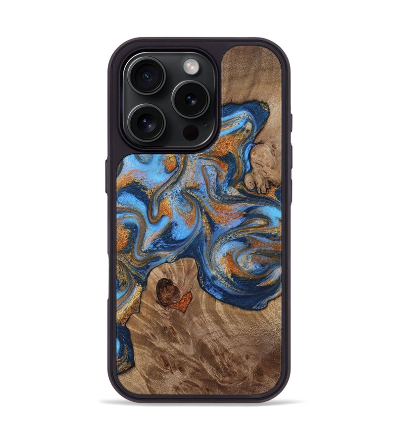 iPhone 16 Pro Wood Phone Case - Javon (Teal & Gold, 813330)