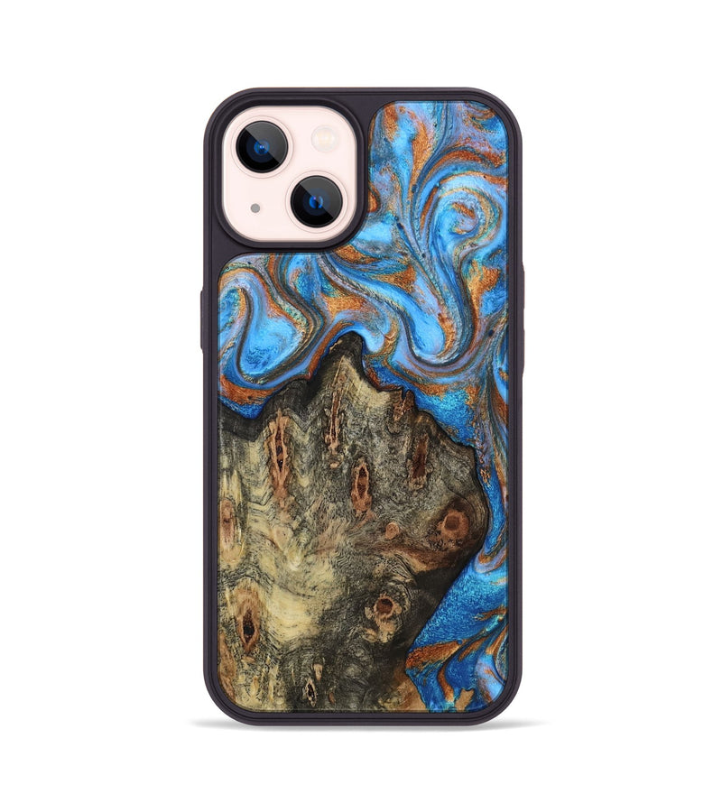 iPhone 14 Wood Phone Case - Bradyn (Teal & Gold, 813335)