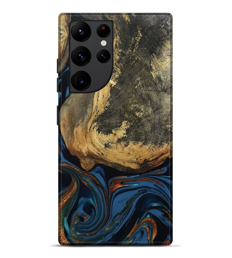 Galaxy S22 Ultra Wood Live Edge Phone Case - Renee (Teal & Gold, 813358)