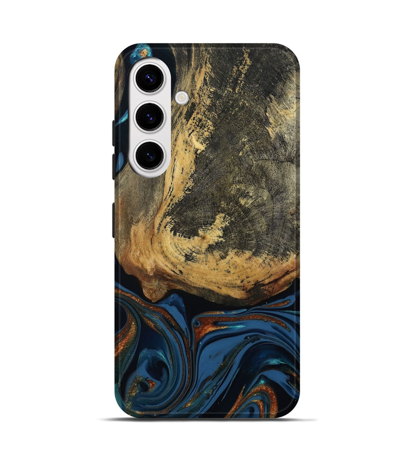 Galaxy S25 Wood Live Edge Phone Case - Renee (Teal & Gold, 813358)