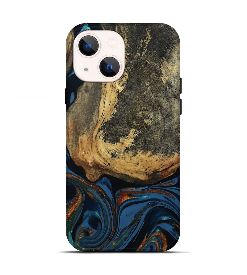 iPhone 13 Wood Live Edge Phone Case - Renee (Teal & Gold, 813358)