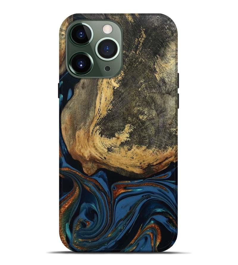 iPhone 13 Pro Max Wood Live Edge Phone Case - Renee (Teal & Gold, 813358)