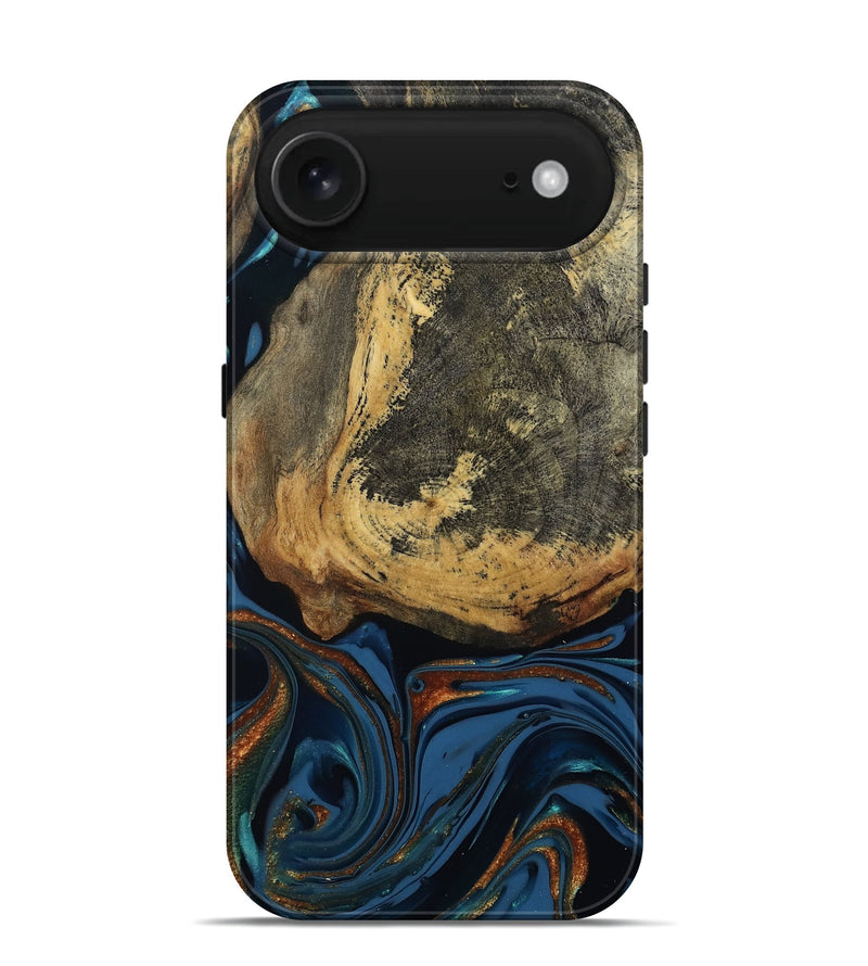 iPhone 17 Air Wood Live Edge Phone Case - Renee (Teal & Gold, 813358)