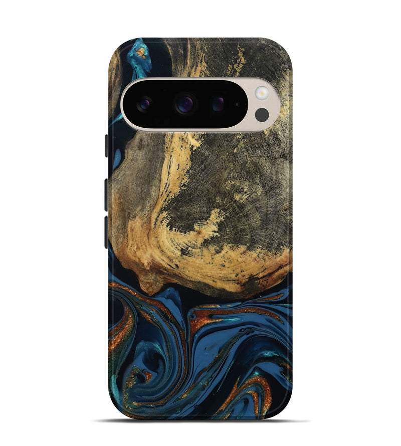 Pixel 10 Pro Wood Live Edge Phone Case - Renee (Teal & Gold, 813358)