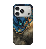 iPhone 17 Pro Wood Live Edge Phone Case - Gian (Teal & Gold, 813363)