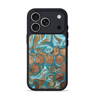 iPhone 17 Pro Wood Phone Case - Lorine (Teal & Gold, 813402)