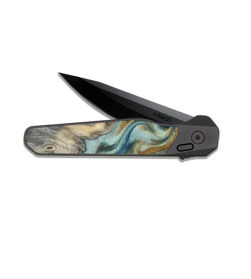 EDC Dark Slate Wood Pocket Knife - Dillan (Teal & Gold, 813526)