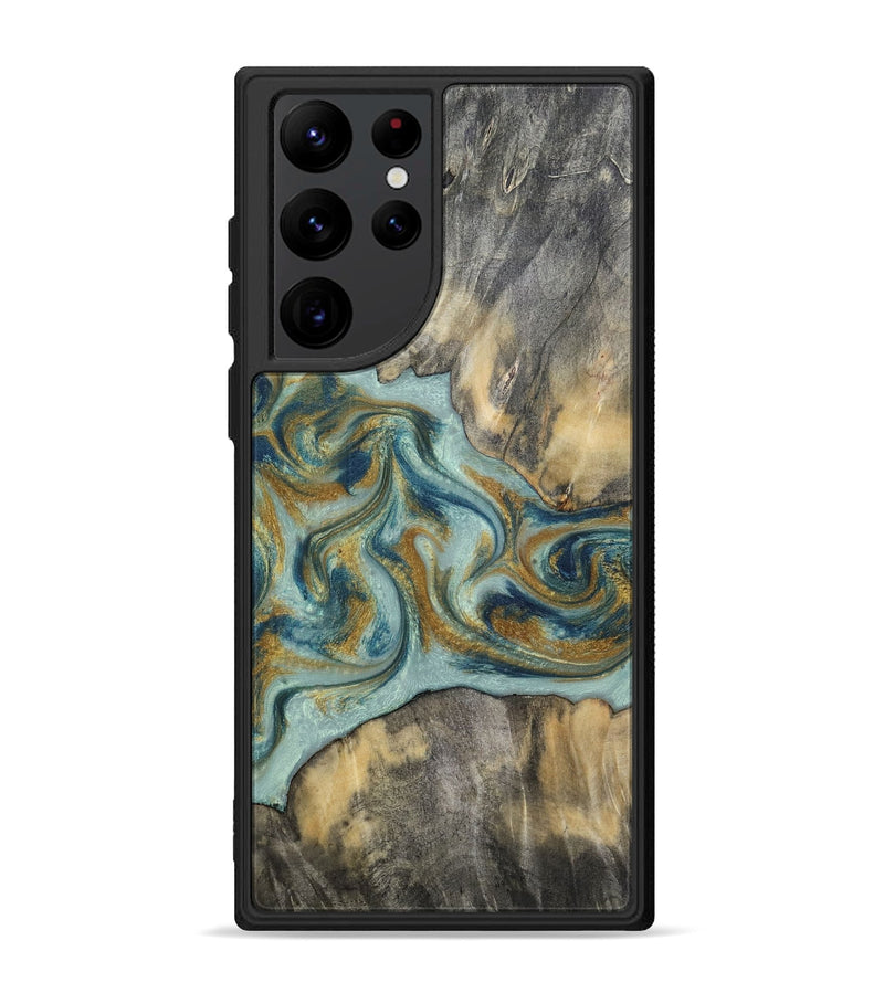 Galaxy S22 Ultra Wood Phone Case - Dillan (Teal & Gold, 813526)
