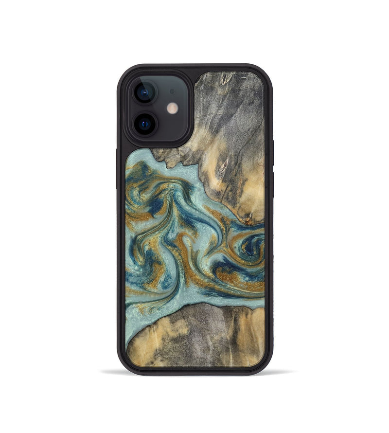 iPhone 12 mini Wood Phone Case - Dillan (Teal & Gold, 813526)