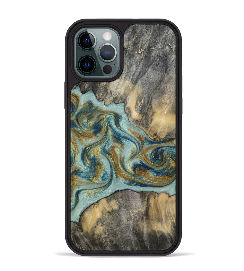 iPhone 12 Pro Max Wood Phone Case - Dillan (Teal & Gold, 813526)