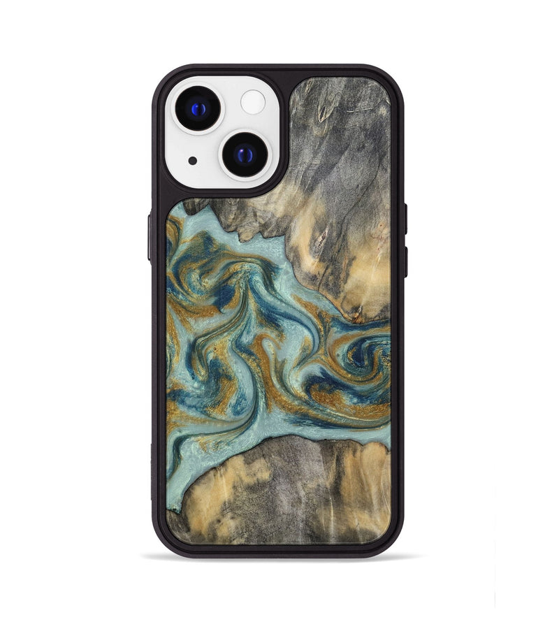 iPhone 13 Wood Phone Case - Dillan (Teal & Gold, 813526)